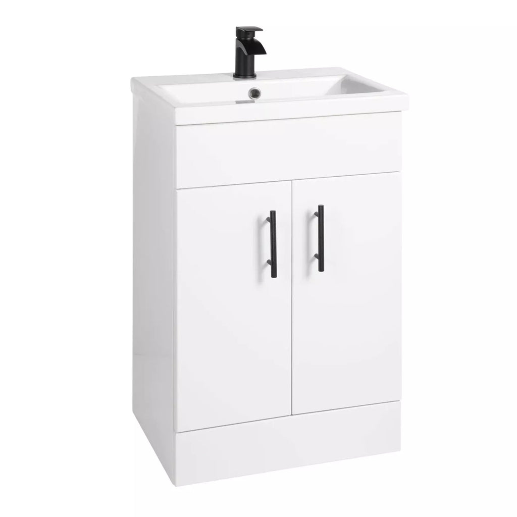 2 Door Floorstanding Vanity Unit With Basin and Black Tap with Waste- 500mm