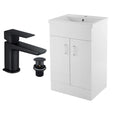 2 Door Floorstanding Vanity Unit With Basin and Black Curve Basin Mixer Tap with Waste- 500mm