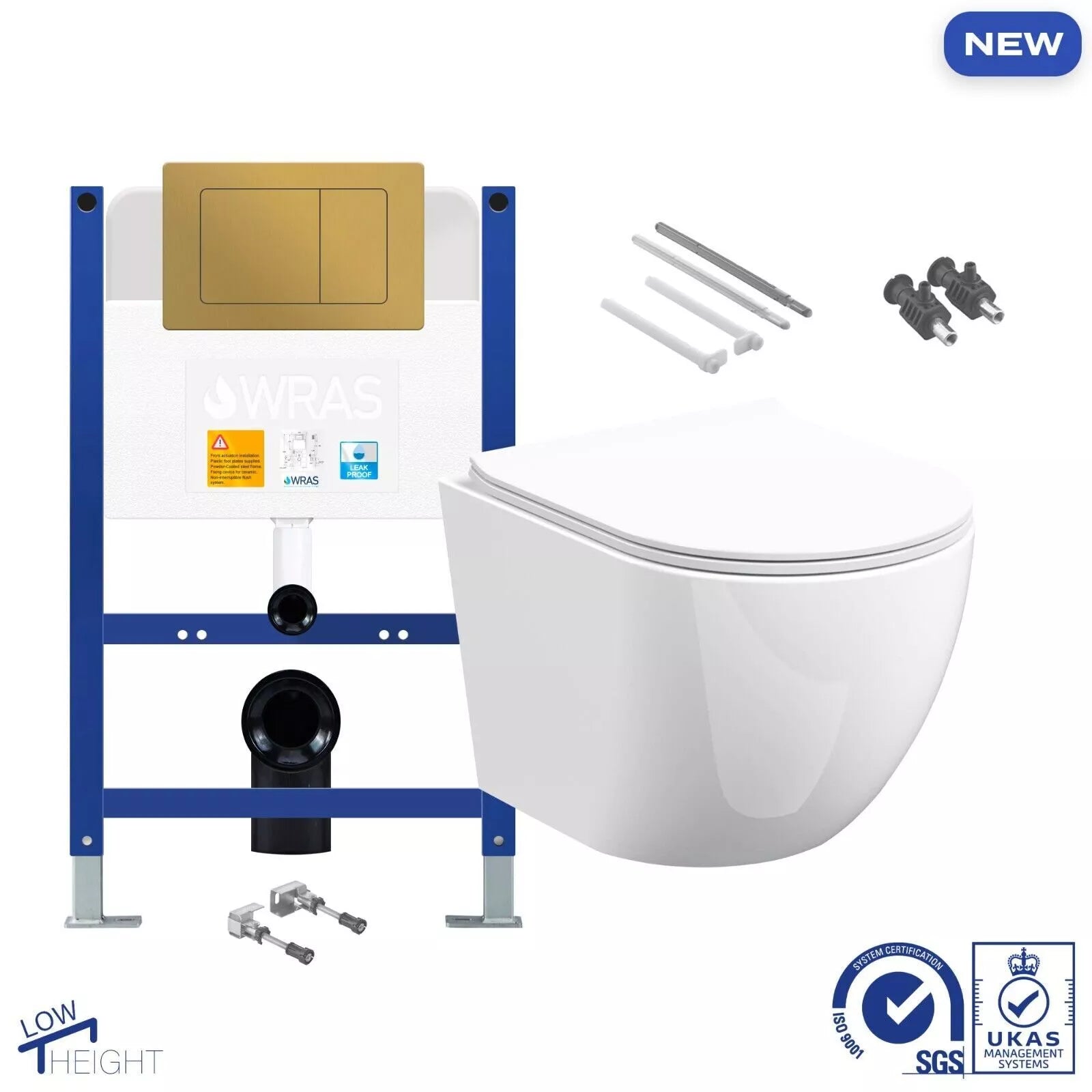Rimless Wall Hung Toilet Pan &amp; Low Height 0.80m Concealed Cistern Frame Unit