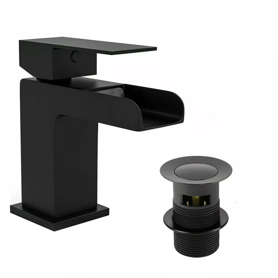 2 Door Floorstanding Vanity Unit With Basin and Waterfall Black Tap with Waste- 500mm