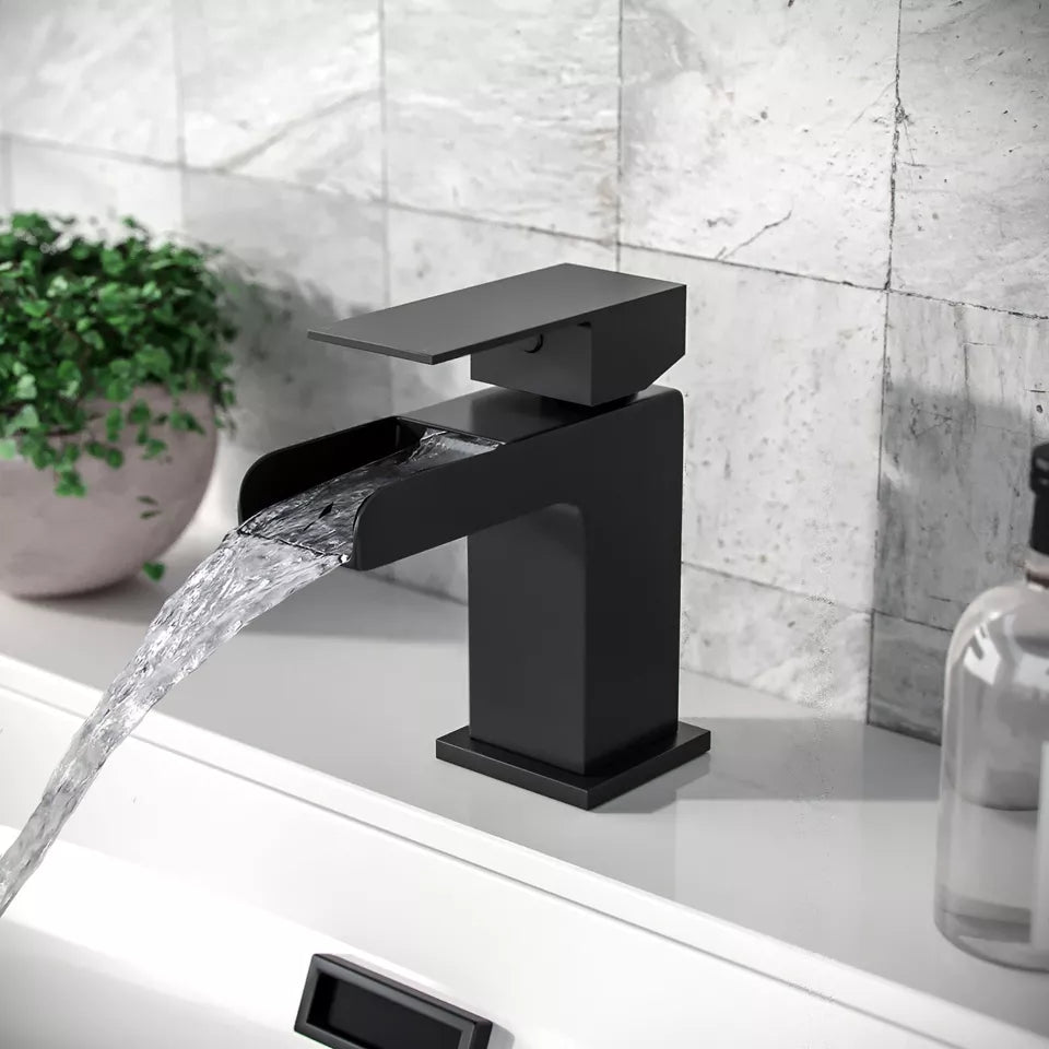 2 Door Floorstanding Vanity Unit With Basin and Waterfall Black Tap with Waste- 500mm