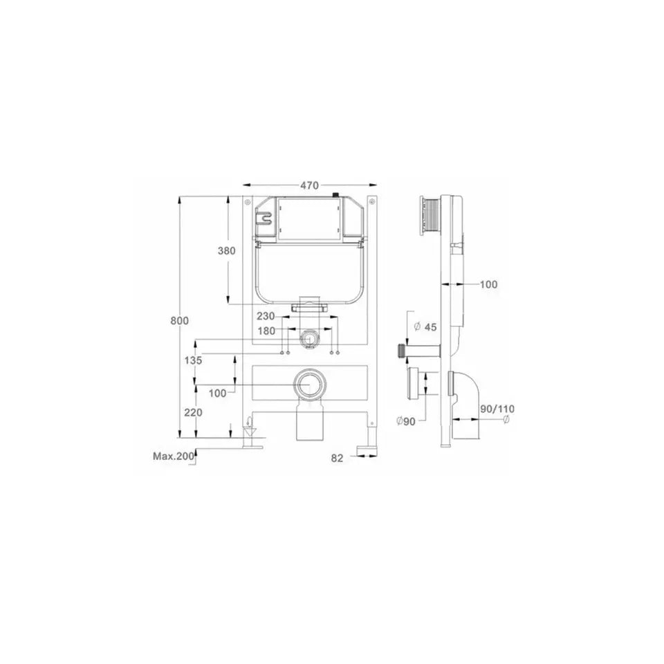 Rimless Wall Hung Toilet Pan &amp; Low Height 0.80m Concealed Cistern Frame Unit