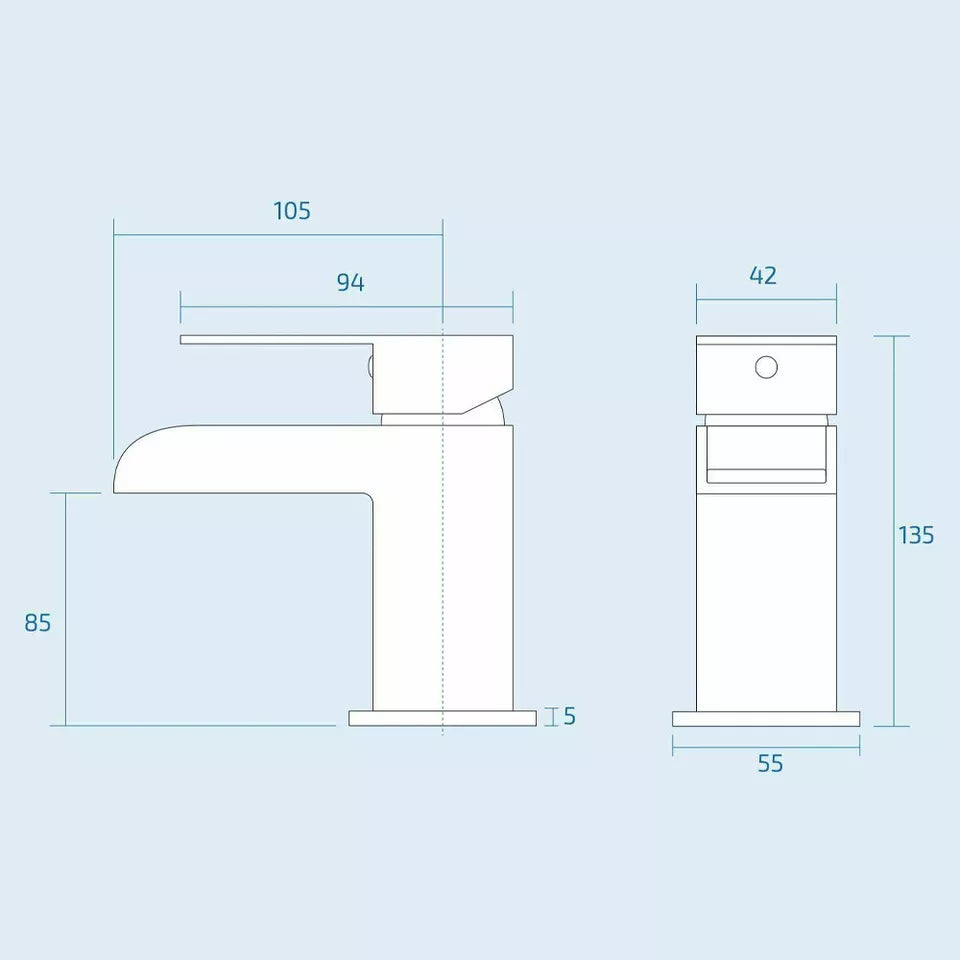 2 Door Floorstanding Vanity Unit With Basin and Waterfall Black Tap with Waste- 500mm