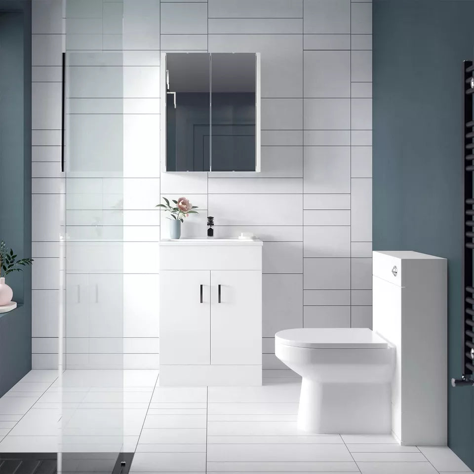 2 Door Floorstanding Vanity Unit With Basin and Black Tap with Waste- 500mm