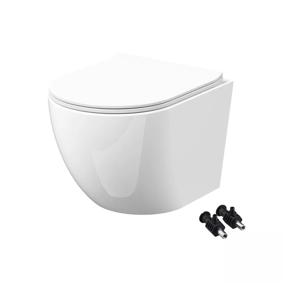 Rimless Wall Hung Toilet Pan &amp; Seat with 1.10m Concealed Cistern Frame WC Unit