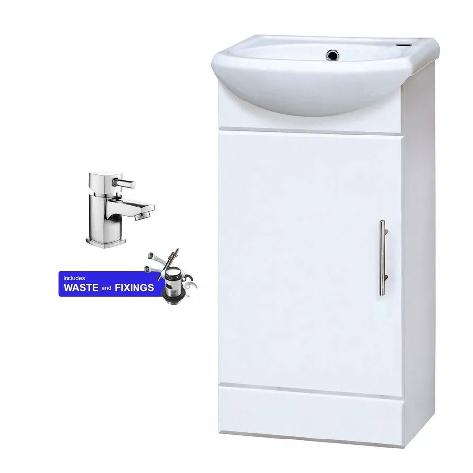Single-Door Cloakroom Basin Vanity Unit 400mm with Mini Chrome Tap &amp; Waste