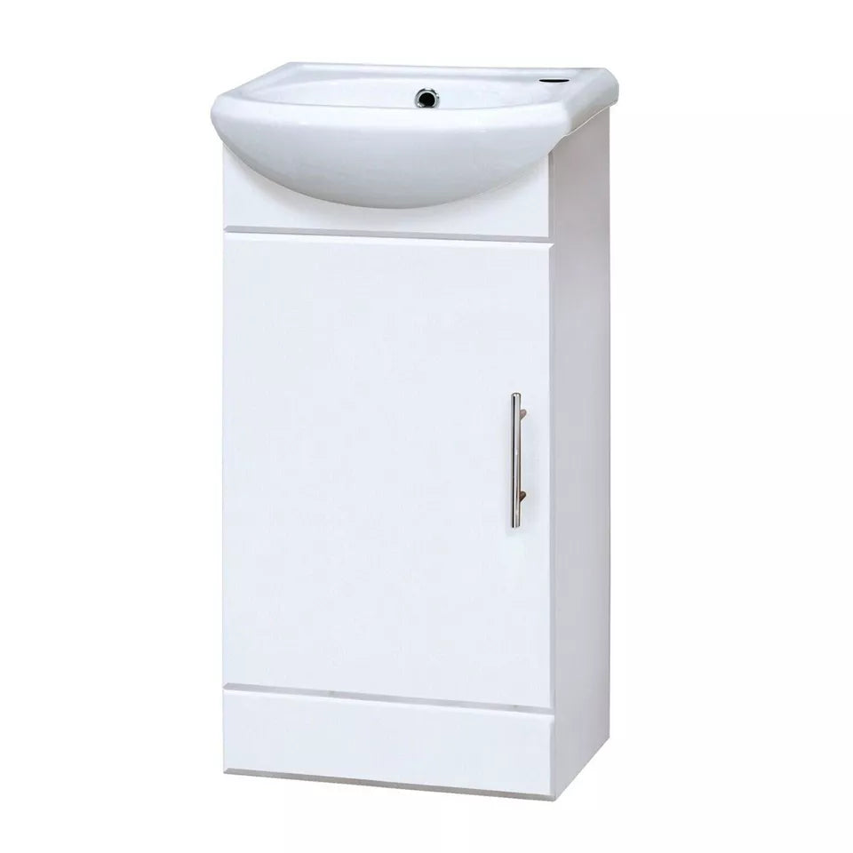 Single-Door Cloakroom Basin Vanity Unit 400mm with Chrome Basin Mixer Tap &amp; Waste