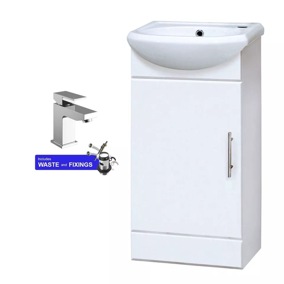 Single-Door Cloakroom Basin Vanity Unit 400mm with Chrome Basin Mixer Tap &amp; Waste
