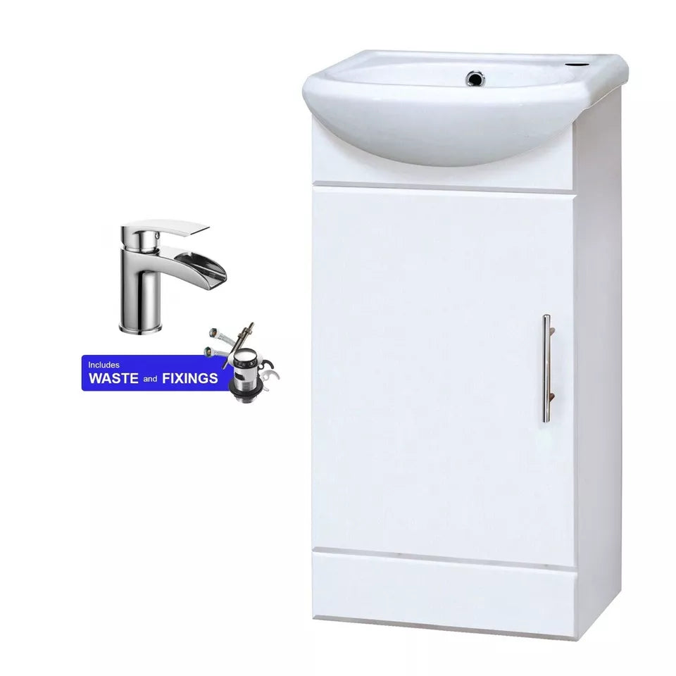 Single-Door Cloakroom Basin Vanity Unit 400mm with Chrome Tap &amp; Waste