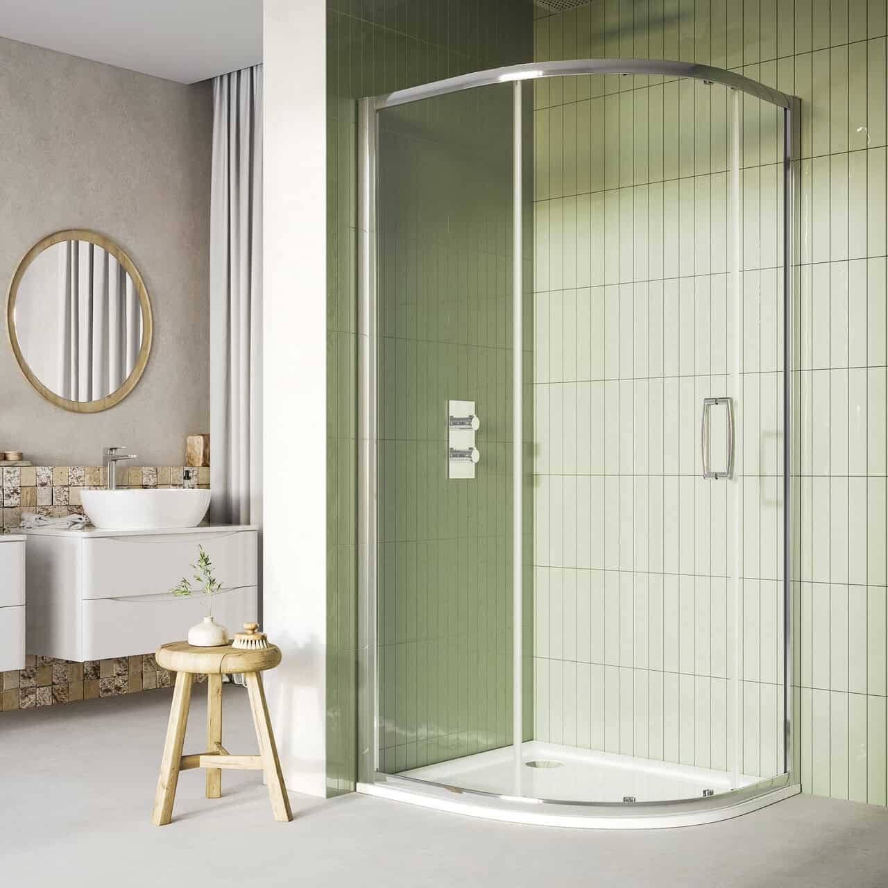 8mm Easy Clean Glass 1 Door Offset Quadrant Fixed Panel 1200mm x 800mm Chrome
