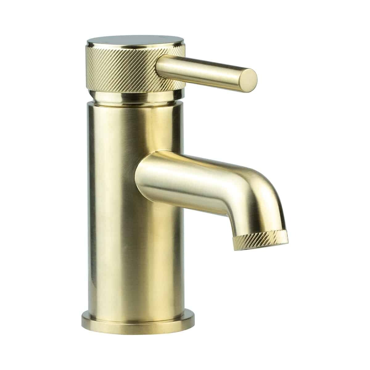 Brushed Brass Knurled Handle Basin & Bath Filler Tap Set-14415