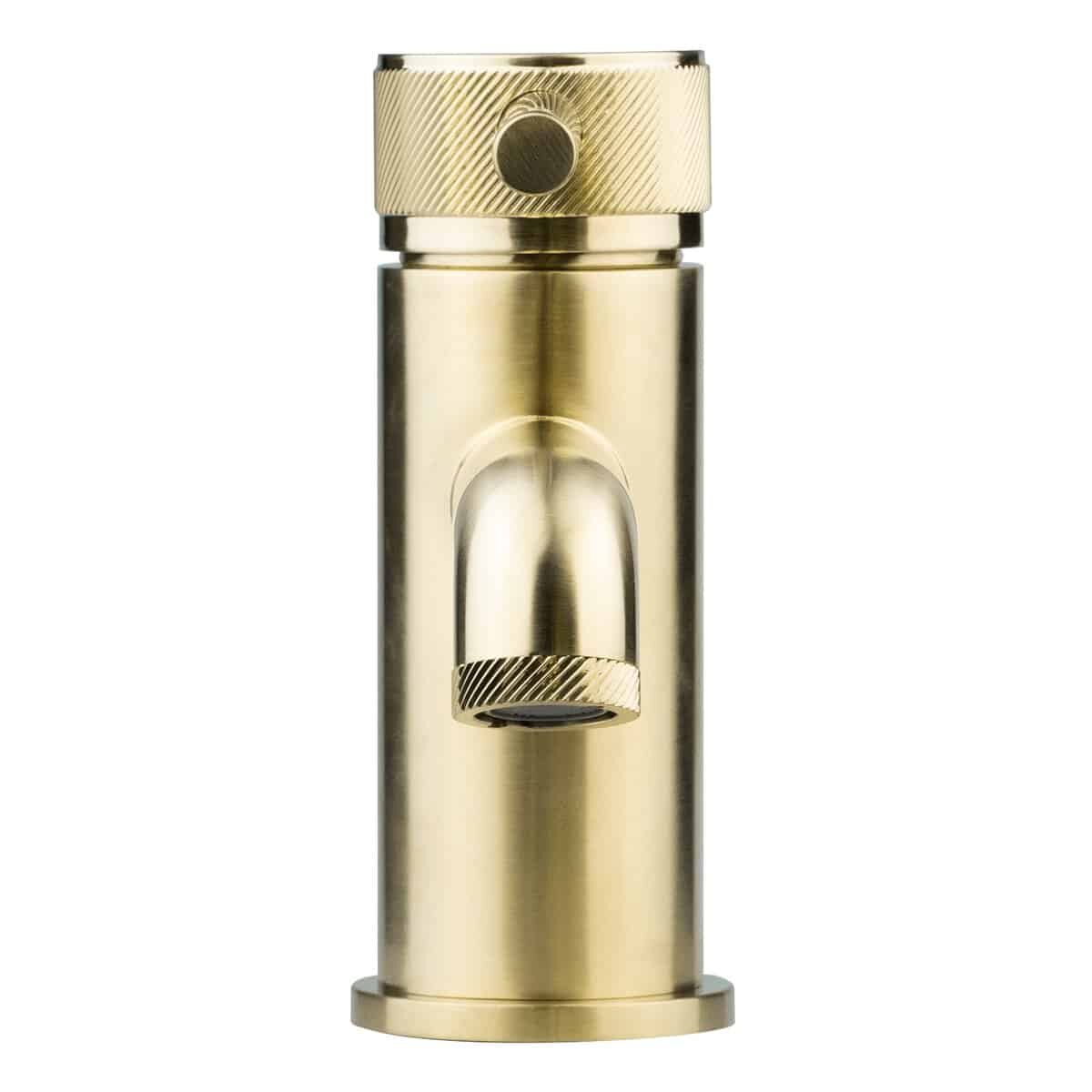 Brushed Brass Knurled Handle Basin & Bath Filler Tap Set-14411