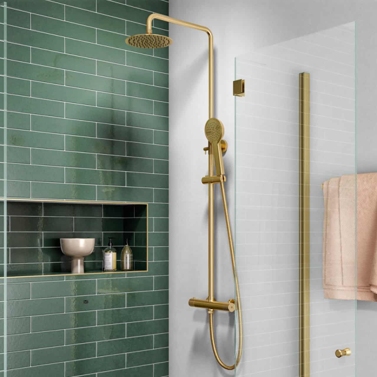 Round Brushed Brass Thermostatic Shower Kit