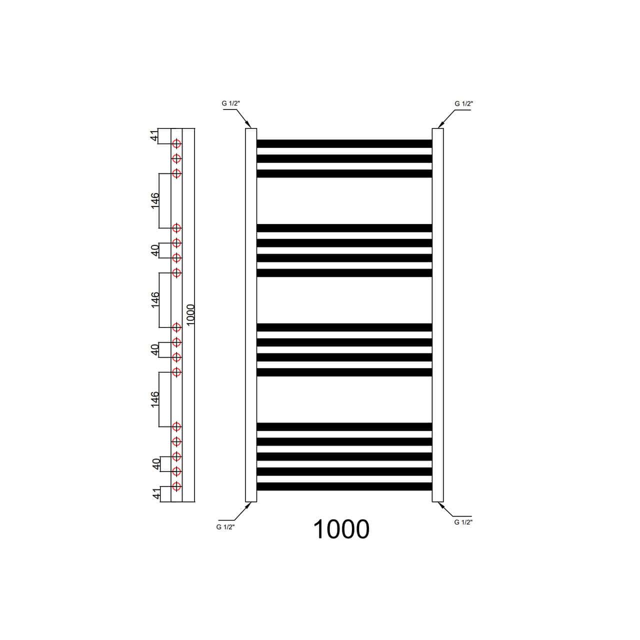 1000 X 500mm Matt Black Straight Heated Towel Ladder Radiator