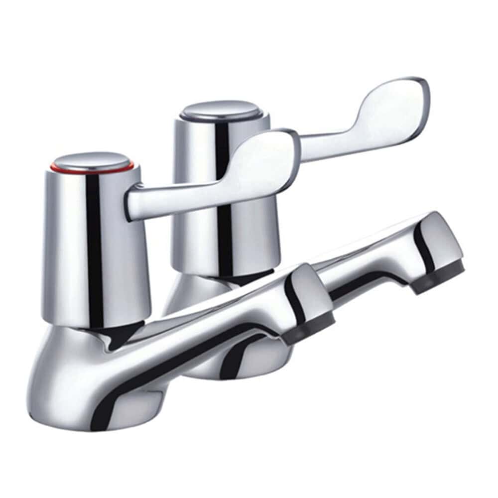 Bathroom Lever Basin/Sink Taps - 1/4 Turn Chrome 1/2" Pair (Hot &amp; Cold Set)